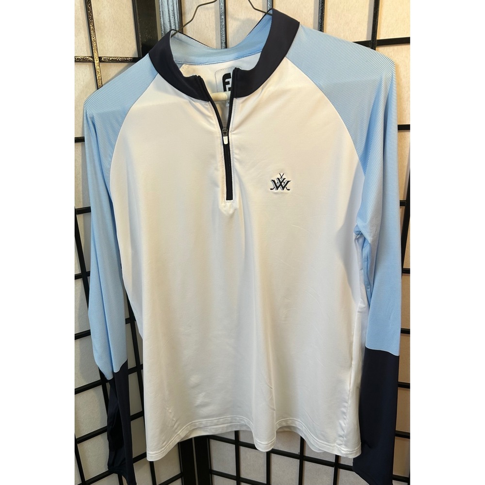 FootJoy FJ Womens Golf Pullover‎ White Blue Long Sleeve Quarter Zip Size M